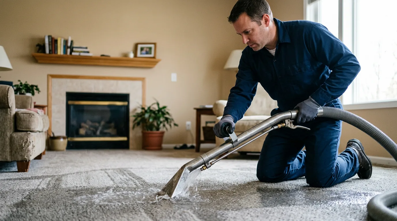 Water damage restoration technician working near Denton, GA